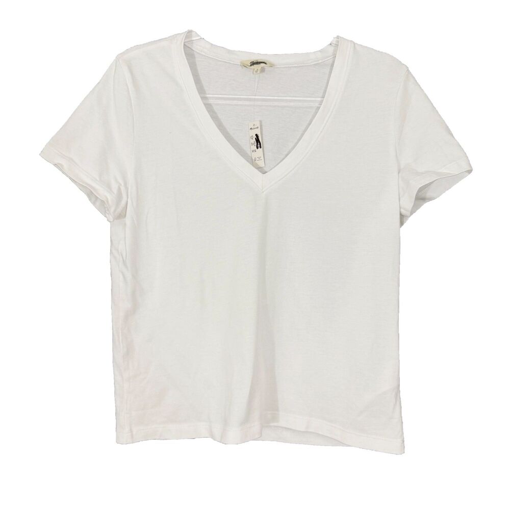 MADEWELL The Perfect V-Neck Tee in Allday Jersey S White Casual Cotton NWT B27